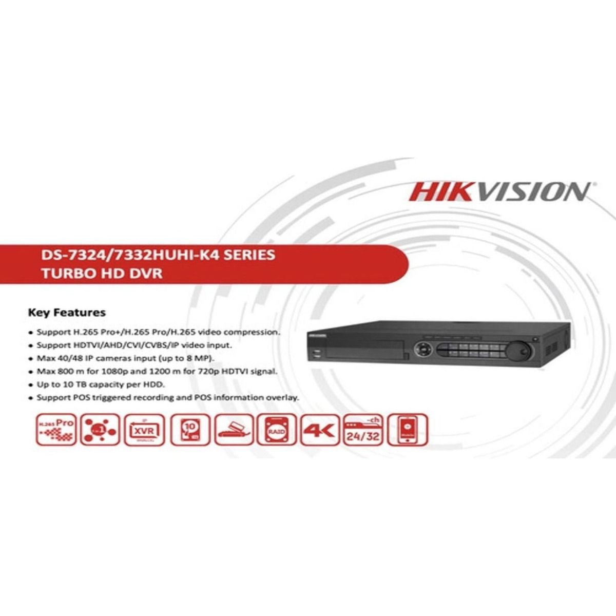 Dvr Hikvision 32 Canales 4K 8mp 7332HUHI-K4