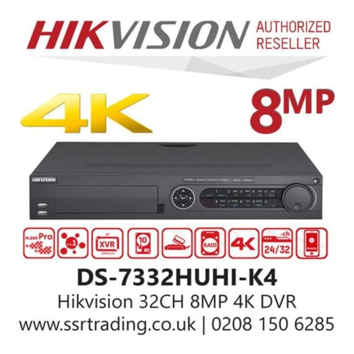 DVR Hikvision 32 Ch 4K DS-7332HQHI-K4 con 4 Puertos SATA