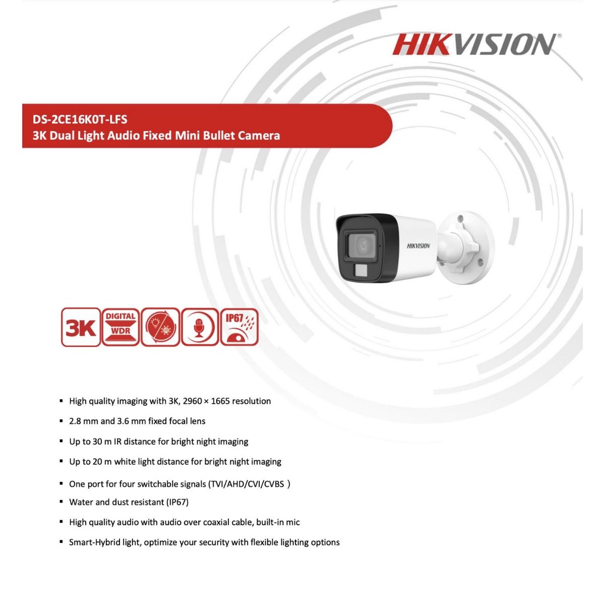 Cámara Hikvision Bala 3K ColorVu Audio 2.8mm DS-2CE16K0T