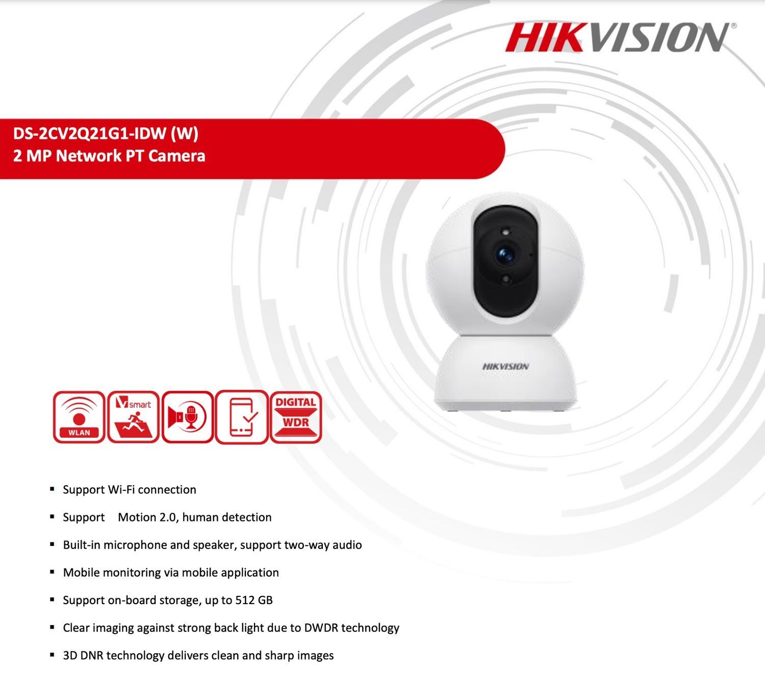 Cámara de Seguridad Hikvision 2mp Domo Wifi PT Interior DS-2CV2Q21G1-IDW (W)