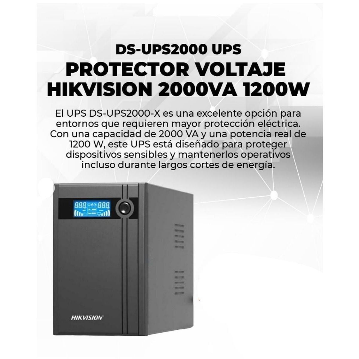 UPS Hikvision DS-UPS2000x 2000VA 1200W Protección USB LCD