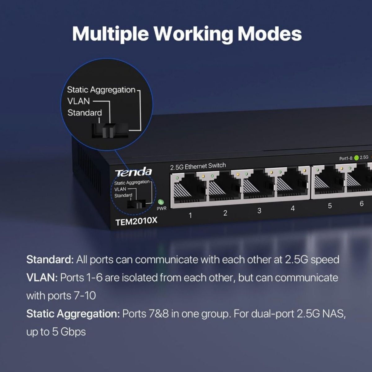 SWITCH TENDA 8 PUERTOS 2.5 GIGABIT +2 PUERTOS SFP 10 GIGABIT+SLOTS