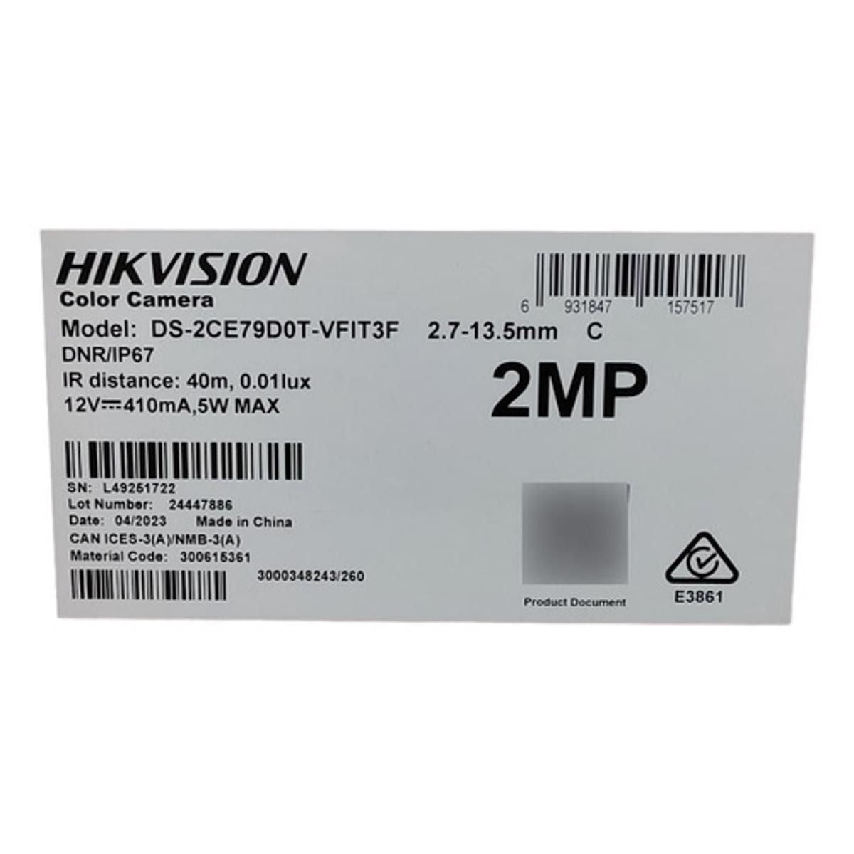Cámara De Seguridad Hikvision 2mp Ds-2ce79d0t-vfit3f 12mm Ex