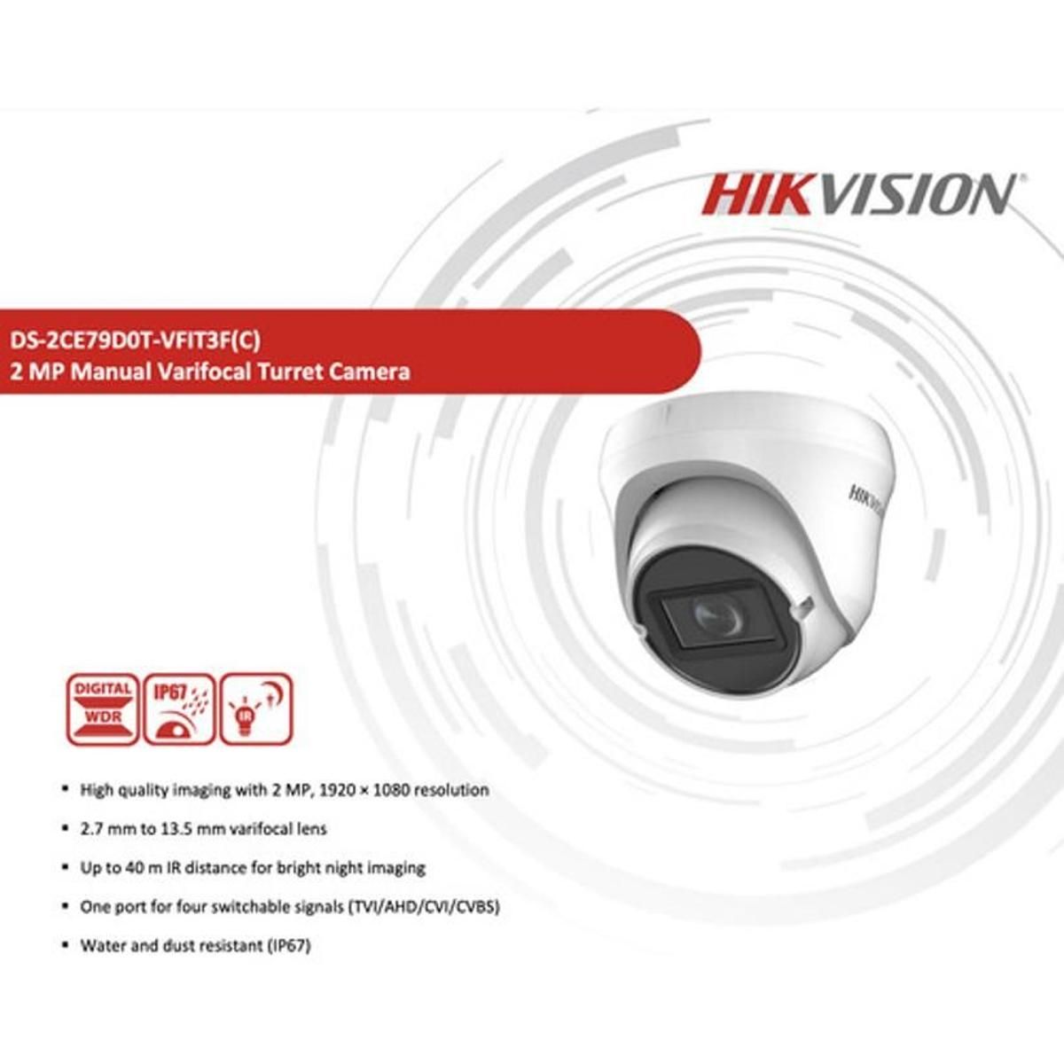 Cámara De Seguridad Hikvision 2mp Ds-2ce79d0t-vfit3f 12mm Ex