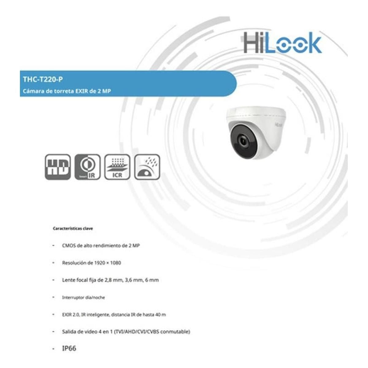 Cámara de Seguridad Hilook Torreta THC-T220-P 2MP 2.8mm