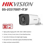 Cámara Bala Hikvision 2MP IR 2.8mm DS-2CE17D0T-IT3F