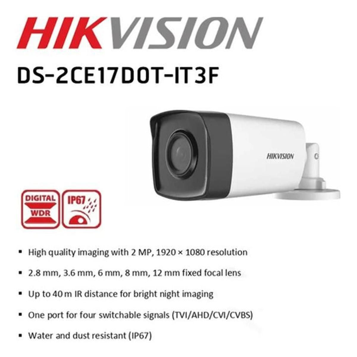 Cámara Bala Hikvision 2MP IR 2.8mm DS-2CE17D0T-IT3F