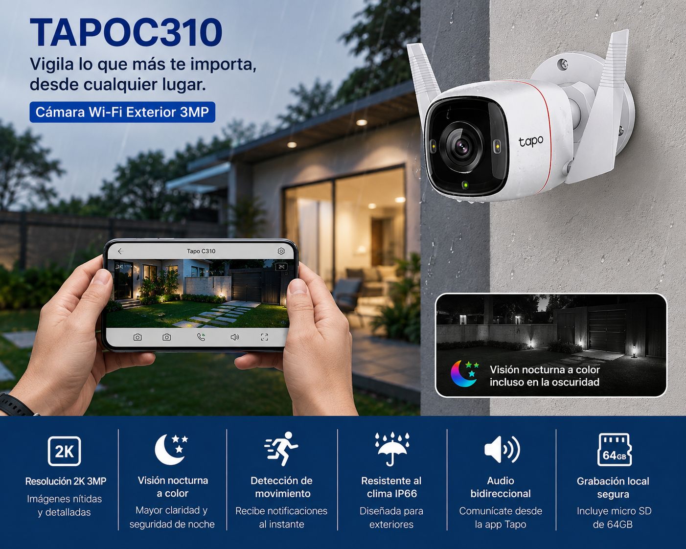 Kit Cámara Tp Link TAPOC310 + MicroSD 64gb