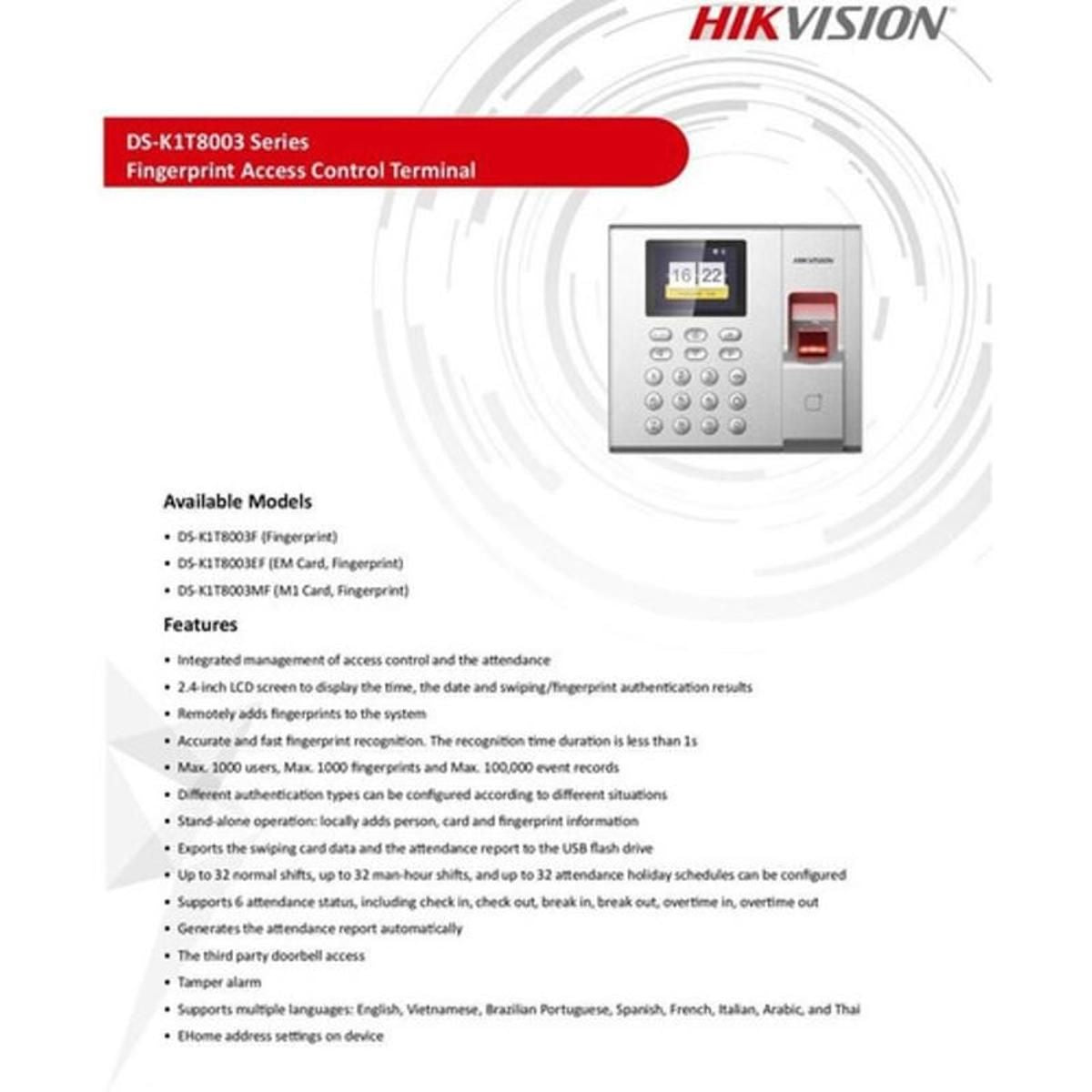 Control De Acceso Y Asistencia Hikvision Lector De Huellas Y