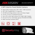 Cámara Bala Hikvision ColorVu Audio DS-2CE12DF0T-LFS