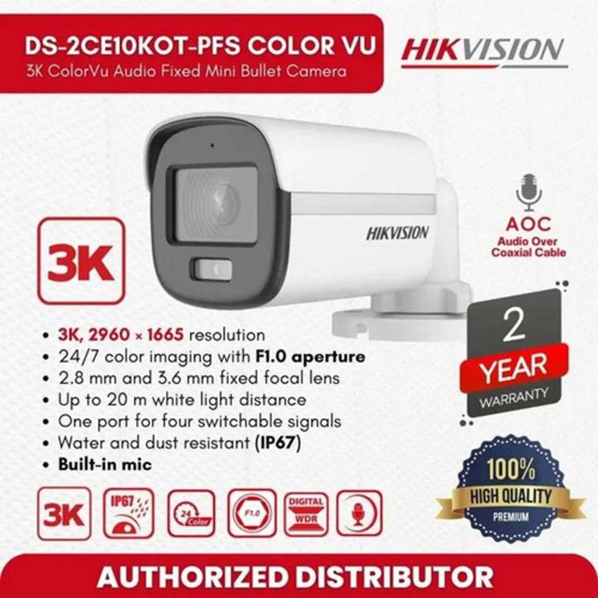 Cámara Bala Hikvision ColorVu Audio DS-2CE12DF0T-LFS