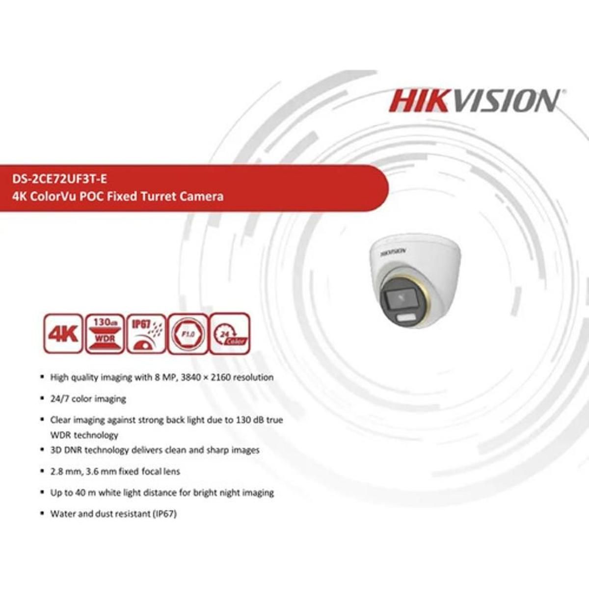 Hikvision Domo Colorvu 4k (8mp) F2.8m Luz Blanca 40 Mts Wdr