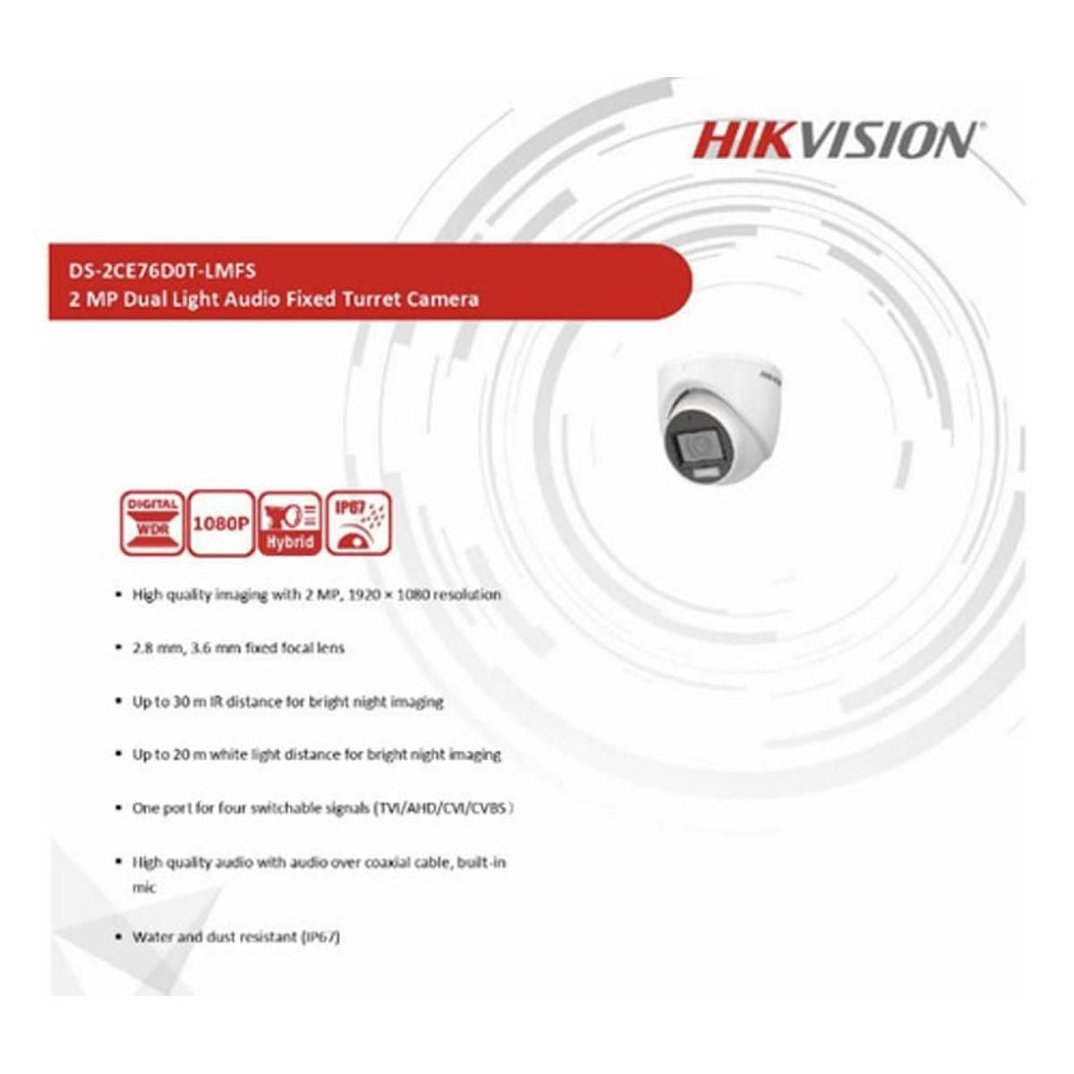 Cámara Domo Hikvision Color Audio DS-2CE76D0T-LMFS