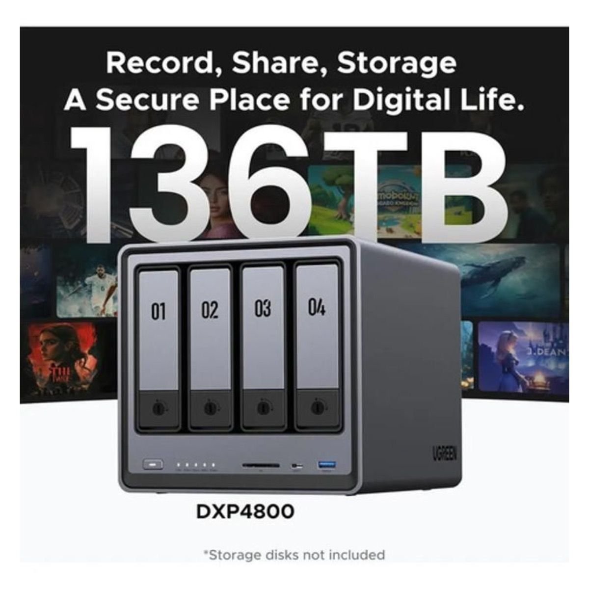 Almacenamiento Wifi Ugreen Nasync Dxp4800 4-bahías Intel N100 8gb Ram 96tb Max - GRUPO CONTROL - DXP4800-PLUS-35260 - DISCO DURO EXTERNO