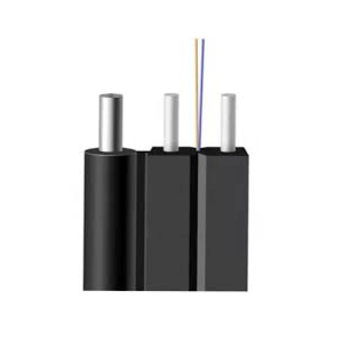 Cable de Fibra FTTH (fibra hasta el hogar) autoportante: GJYXFCH G.657A1 monomodo Estructura de mariposa con 2 FRP (polímero reforzado con fibra) y 1 cable de acero 2 núcleos LSZH, negro - GRUPO CONTROL - DS-FOGX-B6A1-L0/2C/1km - CABLE DE RED