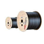 Cable de Fibra FTTH (fibra hasta el hogar) autoportante: GJYXFCH G.657A1 monomodo Estructura de mariposa con 2 FRP (polímero reforzado con fibra) y 1 cable de acero 2 núcleos LSZH, negro - GRUPO CONTROL - DS-FOGX-B6A1-L0/2C/1km - CABLE DE RED
