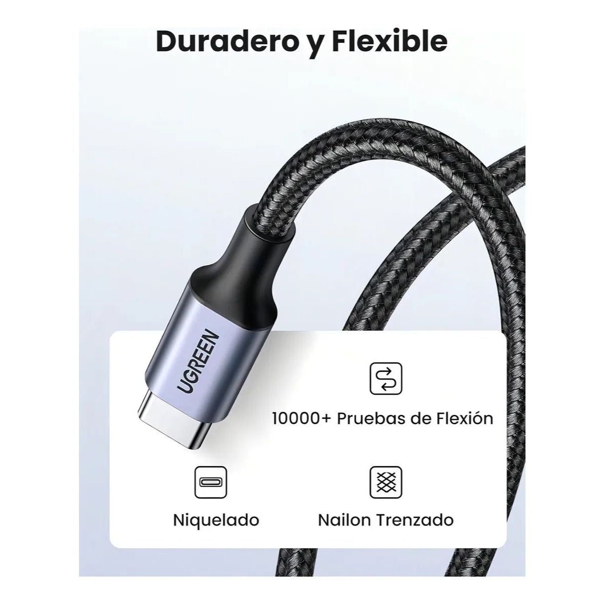 Cable UGREEN USB - C a USB - C 60W Nylon 2m Para Celular | US261 - GRUPO CONTROL - US261-50152 - CABLE DE CELULAR