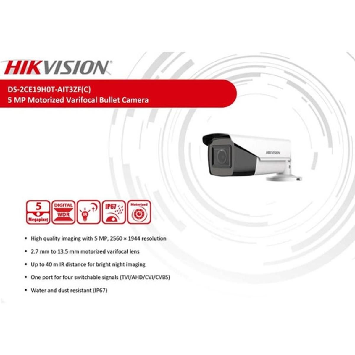 Cámara Bala Hikvision 5MP Varifocal DS-2CE19H0T-AIT3ZF - GRUPO CONTROL - DS-2CE19H0T-AIT3ZF(2.7-13.5mm) - CAMARA
