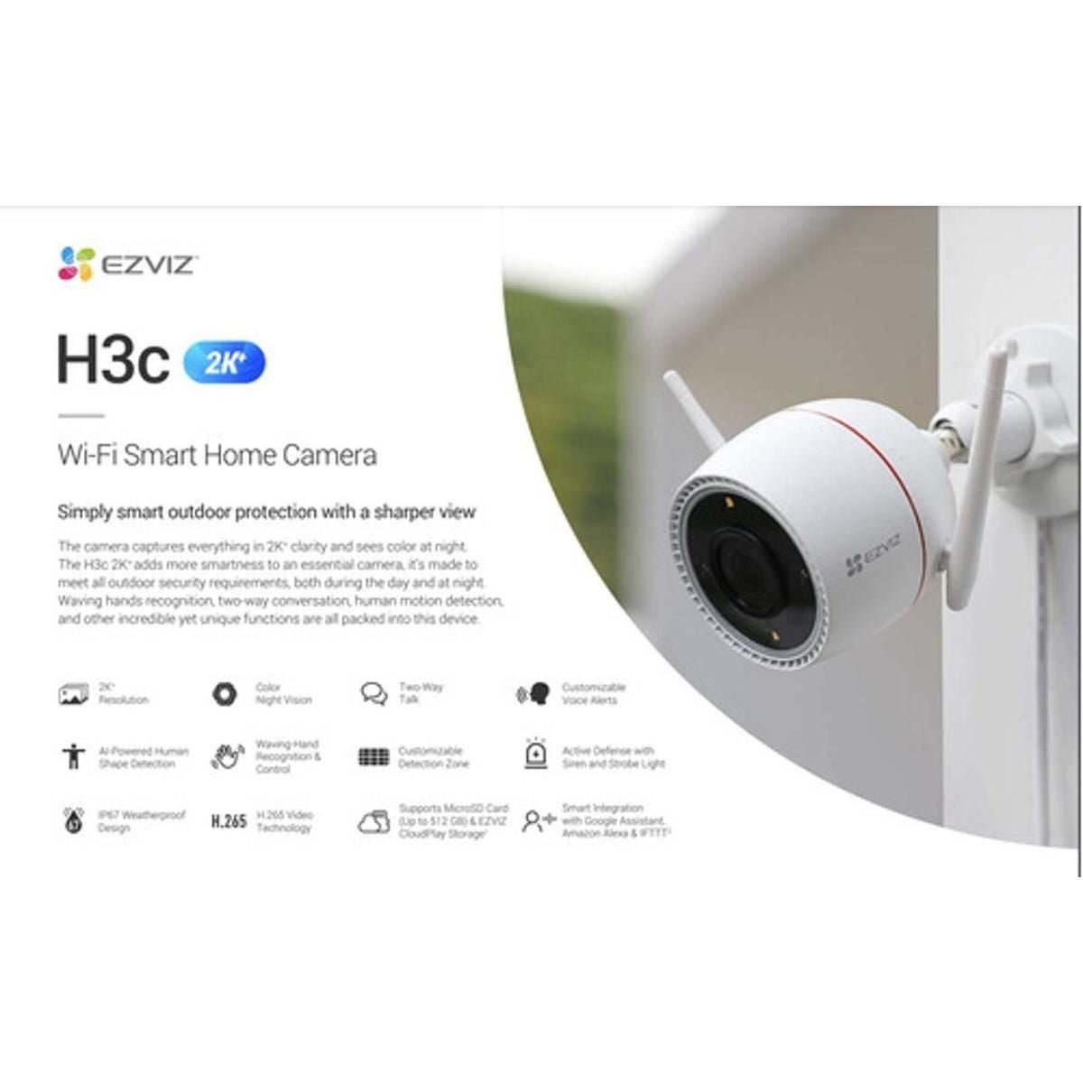 Cámara de Seguridad Ezviz H3C Wifi Exterior 2K 3MP - GRUPO CONTROL - CS-H3C-R100-1J4WKFL - CAMARA WIFI