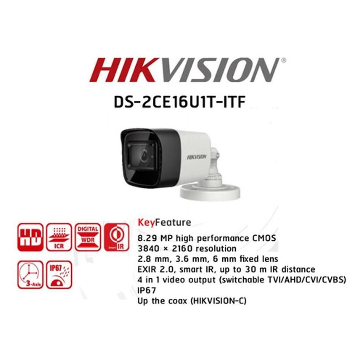 Cámara de Seguridad Hikvision 4k 8mp Bala 16U1 - ITPF - GRUPO CONTROL - DS-2CE16U1T-ITPF - CAMARA