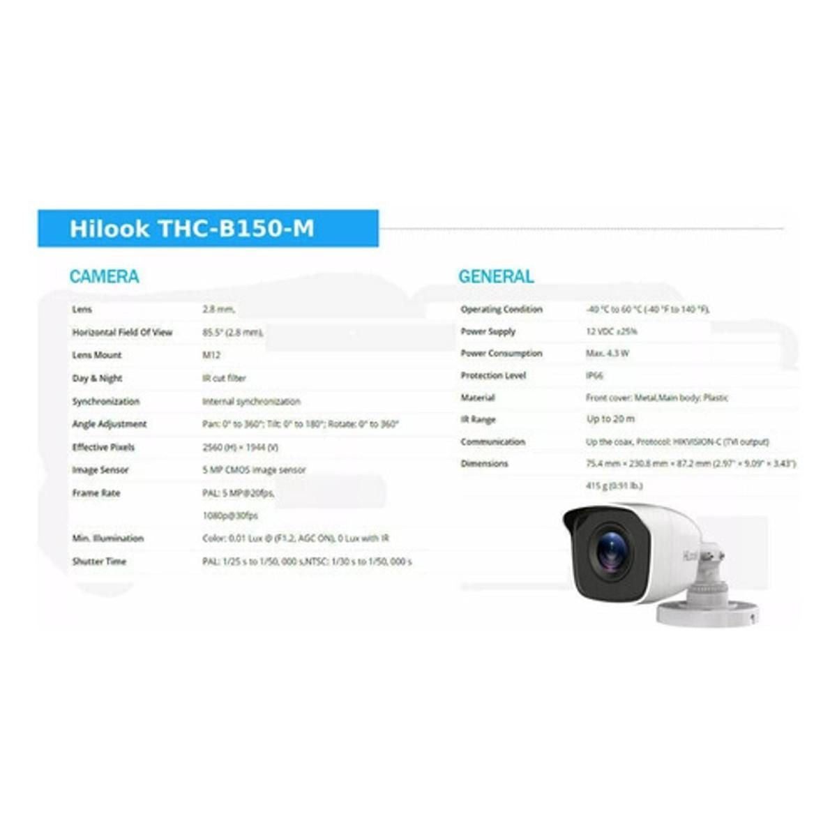 Camara De Seguridad Hilook 2MP 1080p Detector Movimiento Hdmi THC - B150 - M - GRUPO CONTROL - THC-B150-M - CAMARA