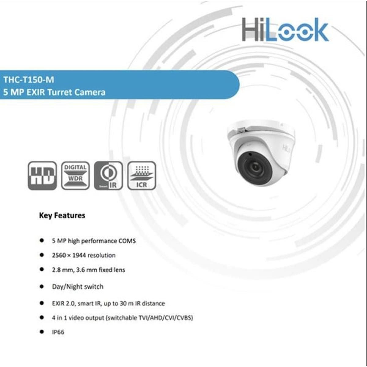 Cámara de Seguridad HiLook Torreta 5mp Exterior THC - T150 - M - GRUPO CONTROL - THC-T150-M - CAMARA