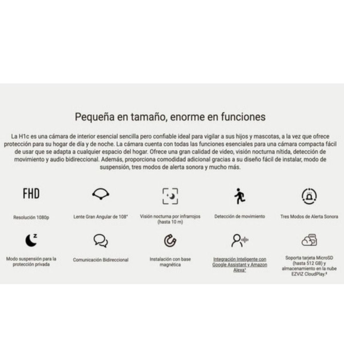 Cámara De Seguridad Wifi Ezviz H1C 2mp Magnética para Interiores - GRUPO CONTROL - CS-H1C-R101-1G2WR - CAMARA WIFI