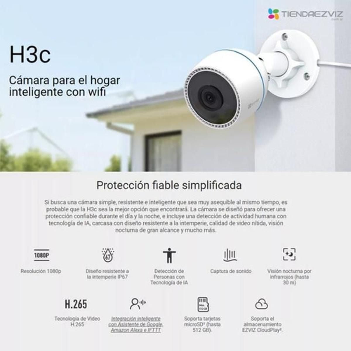 Cámara Ezviz Wifi Exterior 2MP 1080p Color IR DS - H3C - GRUPO CONTROL - CS-H3C-R100-1K2WFL - CAMARA WIFI