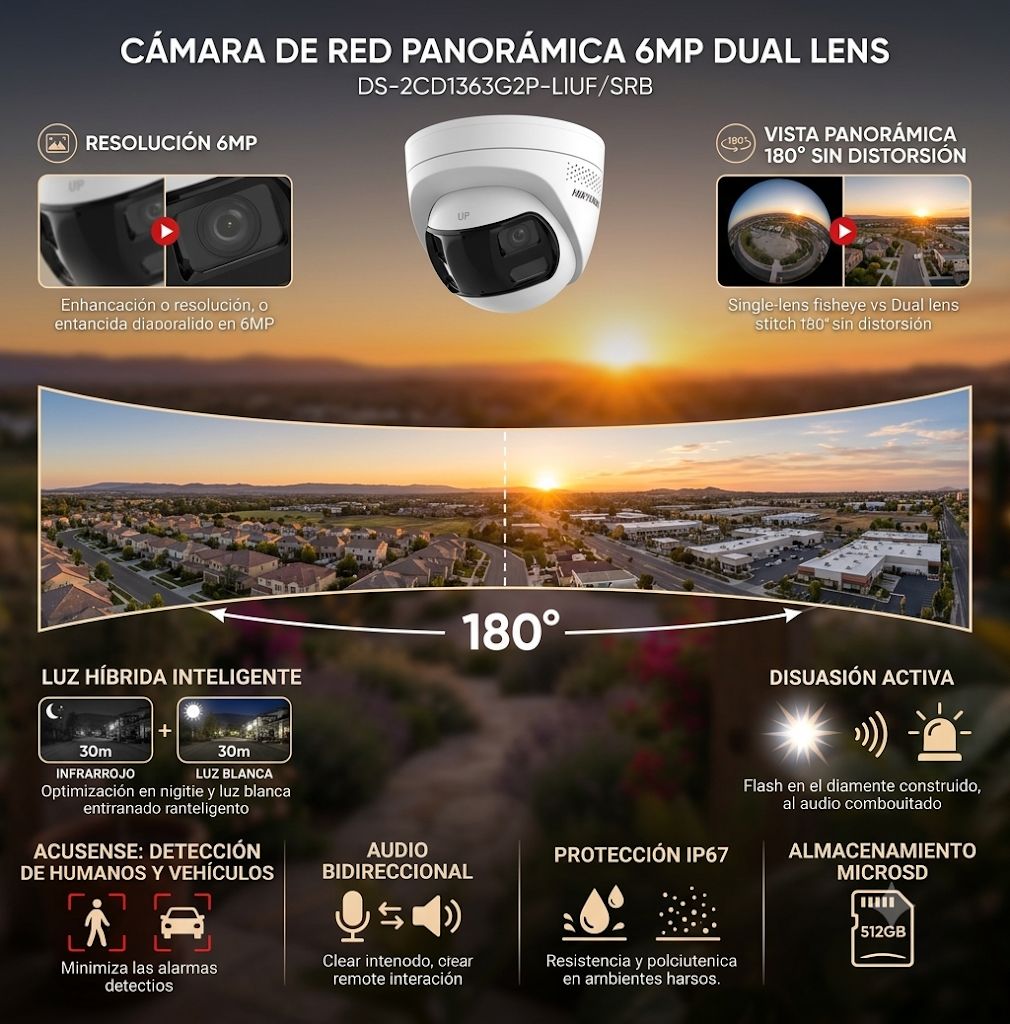 Cámara Hikvision IP Doble lente Panorámica 6MP DS-2CD1363G2P-LIUF/SRB - GRUPO CONTROL - DS-2CD1363G2P-LIUF/SRB - Product