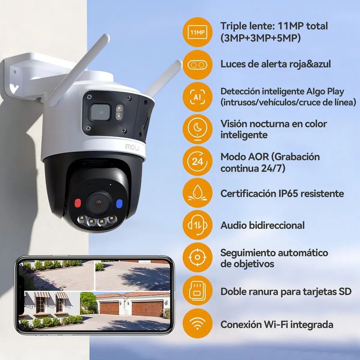 Cámara WiFi6 Imou Cruiser Triple lente 11MP IP67 IPC - S7UN - 11M0WED - GRUPO CONTROL - IPC-S7UN-11M0WED - CAMARA WIFI