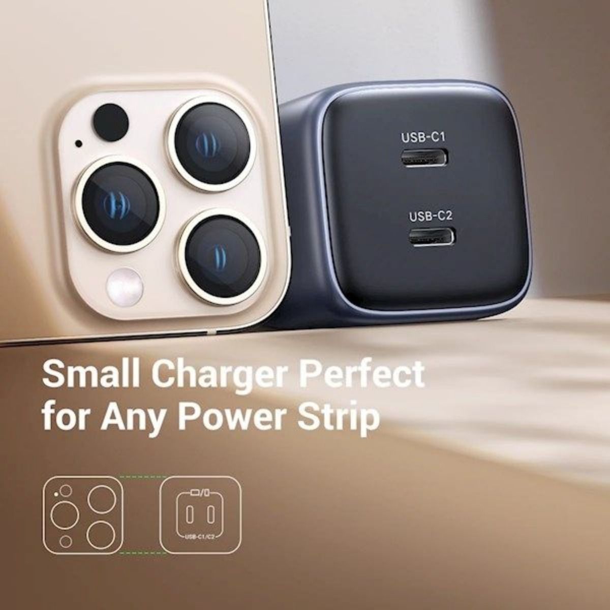 Cargador Ugreen Mini Nexode 45W GaN PD 2 Puertos USB - C Negro - GRUPO CONTROL - CD294-90572 - CARGADOR