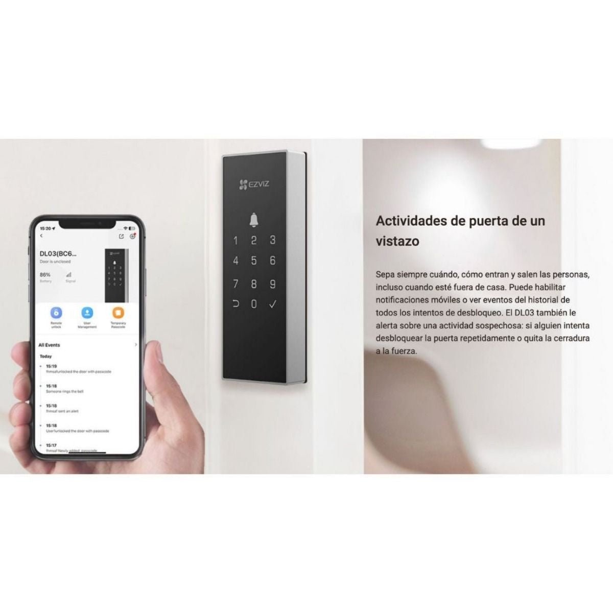 Cerradura smart EZVIZ DL03 6 Aperturas CS - DL03 - R100 - WP - BK - GRUPO CONTROL - CS-DL03-R100-WP-BK - CERRADURA