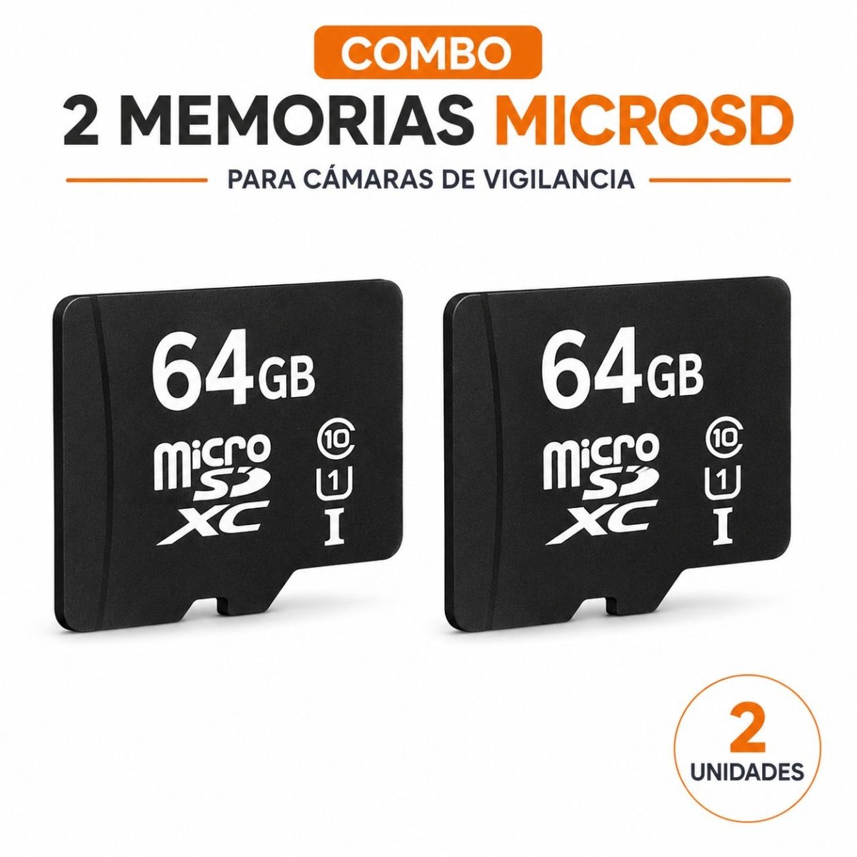 Combo 2 Memorias MicroSD 64GB para Cámaras Vigilancia - GRUPO CONTROL - CB-MICRO64GB-2P -