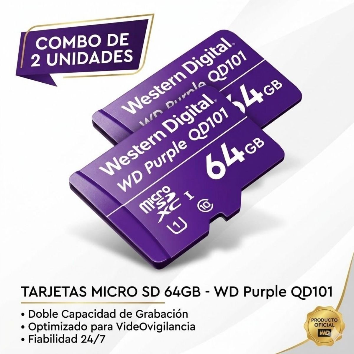 Combo de 2 Tarjetas MicroSD 64GB Western Digital - GRUPO CONTROL - CB-WDD064G1P0-2P - 