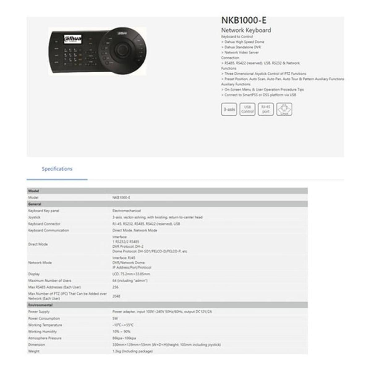 Controlador Dahua para Cámaras Ptz Ip - GRUPO CONTROL - DHI-NKB1000 -
