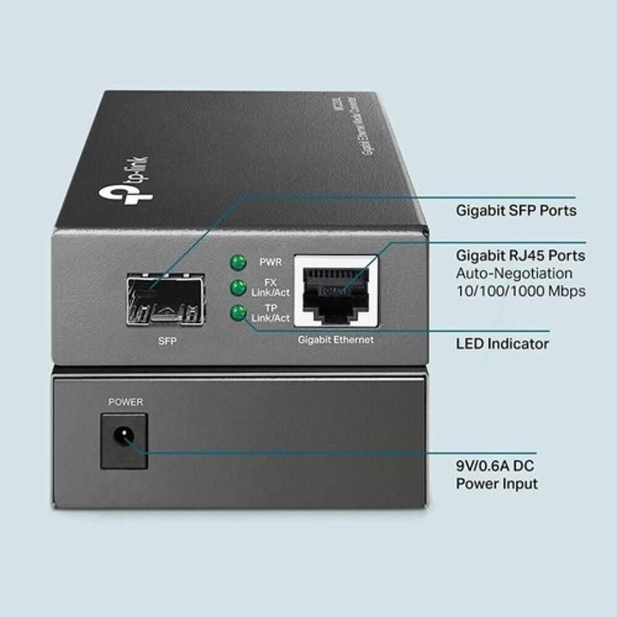 Conversor de Medios Tp - Link Gigabit Ethernet - GRUPO CONTROL - MC220L - CONVERSOR
