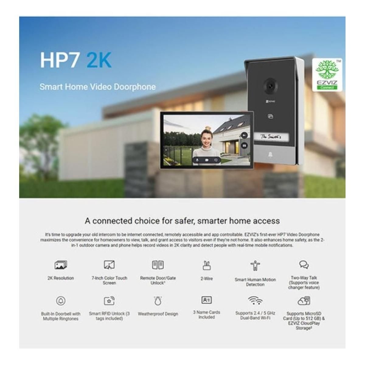 Cs - Hp7 - R101 - 1W2tfc Videoportero Ezviz Hp7 Wifi 2K - GRUPO CONTROL - CS-HP7-R101-1W2TFC - VIDEOPORTERO