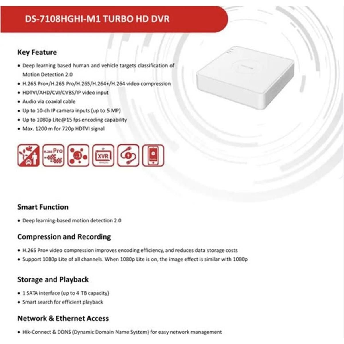 Dvr Hikvision 8ch 2MP Turbo 1080p Lite capacidad 4TB - GRUPO CONTROL - DS-7108HGHI-M1 - GRABADOR