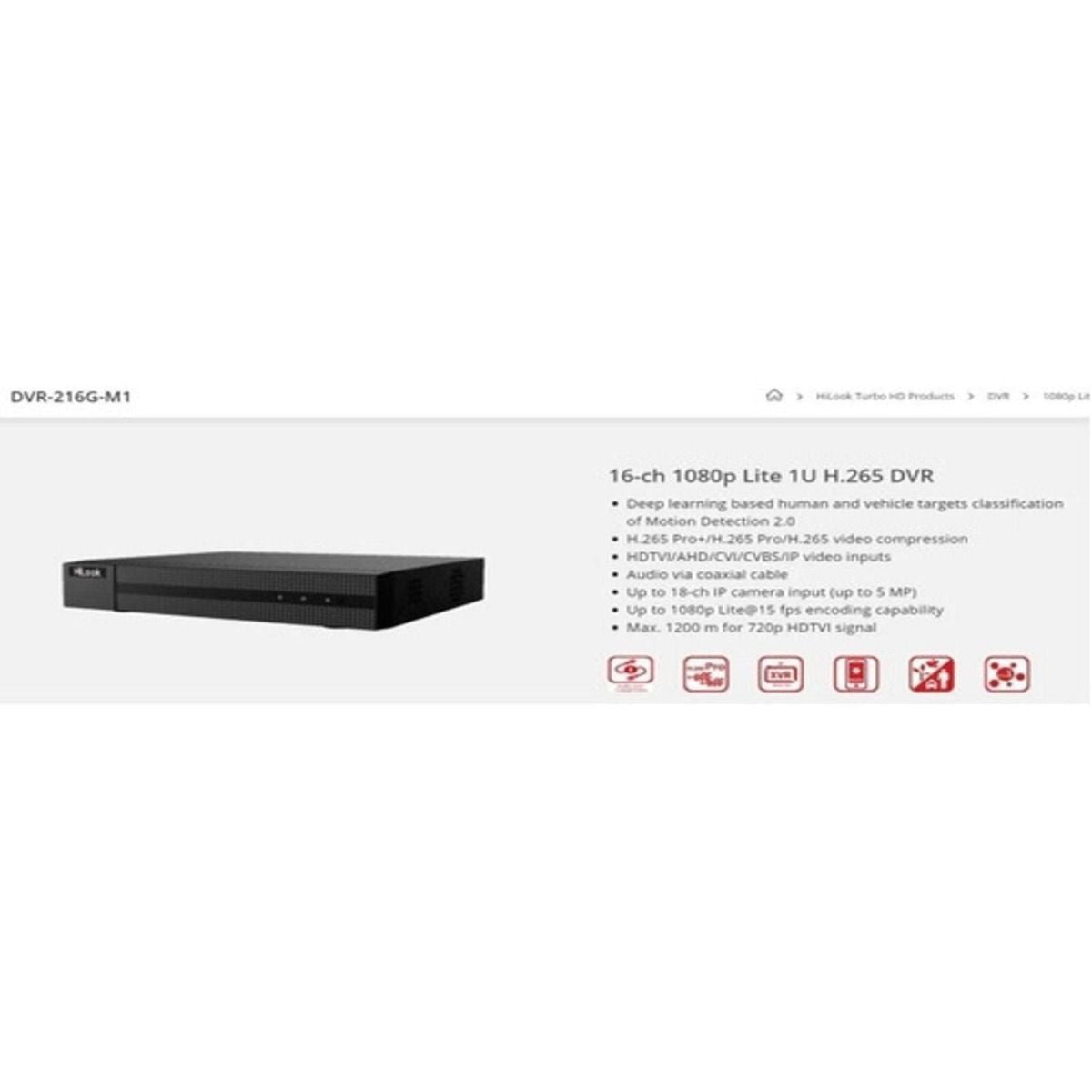 Dvr Hilook 16 Canales 1080p Lite DVR - 216G - M1 - GRUPO CONTROL - DVR-216G-M1 - GRABADOR