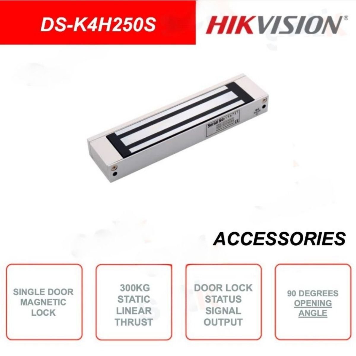 Electroimán Hikvision DS‑K4H250S 1 Puerta 300 kg - GRUPO CONTROL - DS-K4H250S - CERRADURA