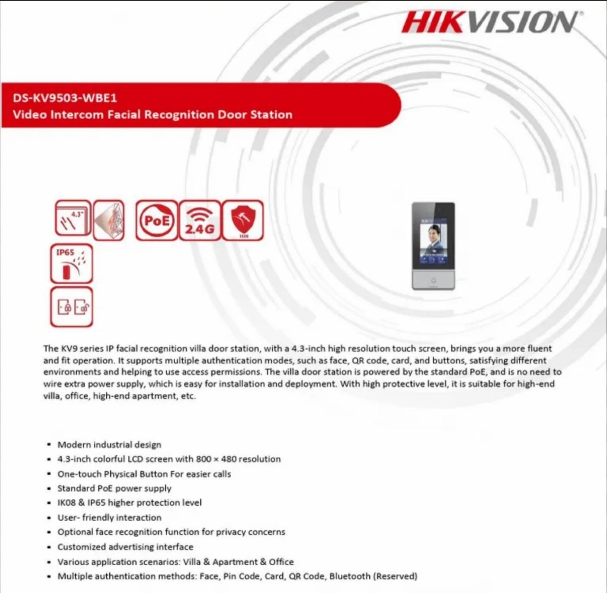 Frente Calle Hikvision Videoportero IP Wifi DS - KV9503 - WBE1 - GRUPO CONTROL - DS-KV9503-WBE1 - VIDEOPORTERO