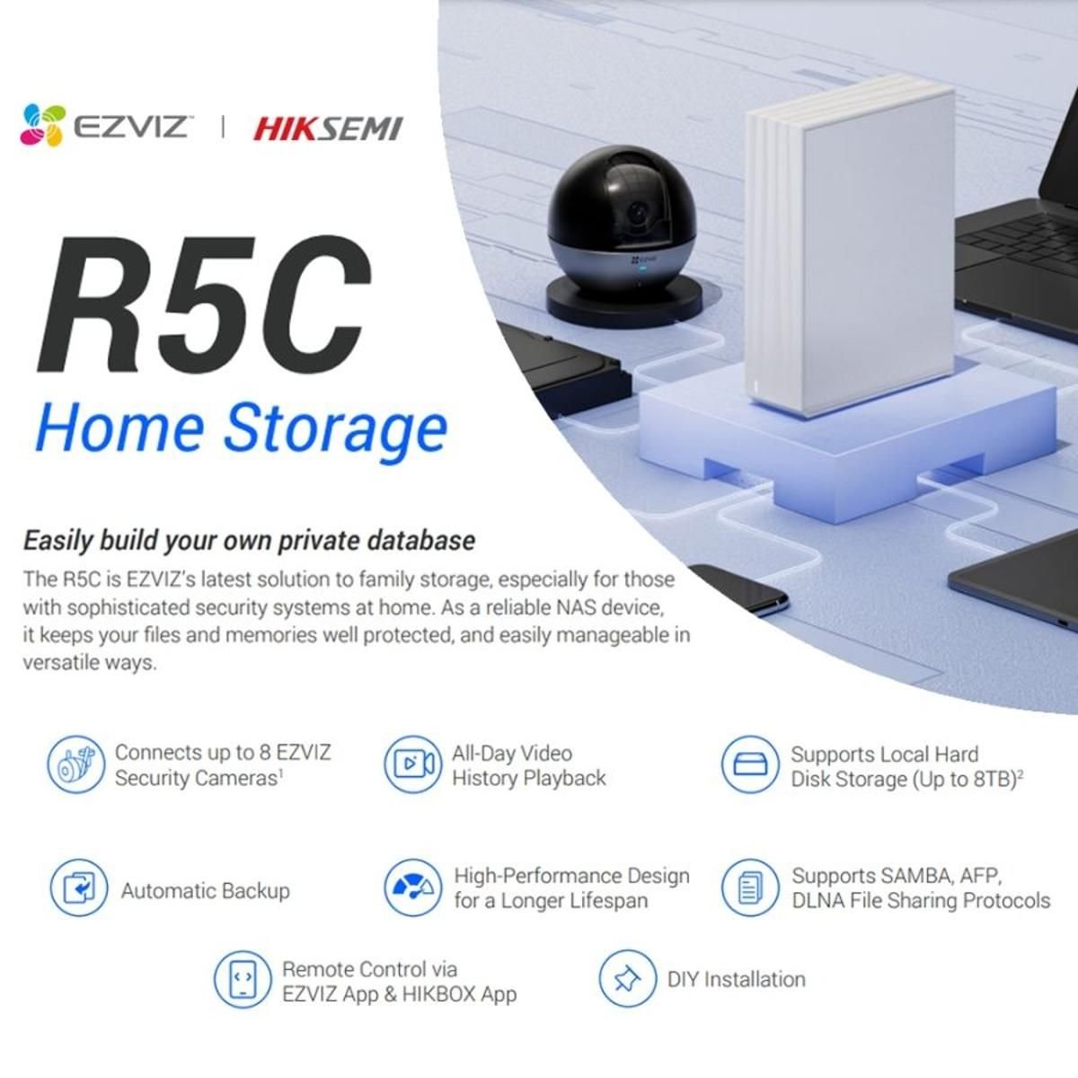 Grabador NAS Ezviz CS - R5C - R100 - 8F R5C 8 Canales 8TB - GRUPO CONTROL - CS-R5C-R100-8F - GRABADOR