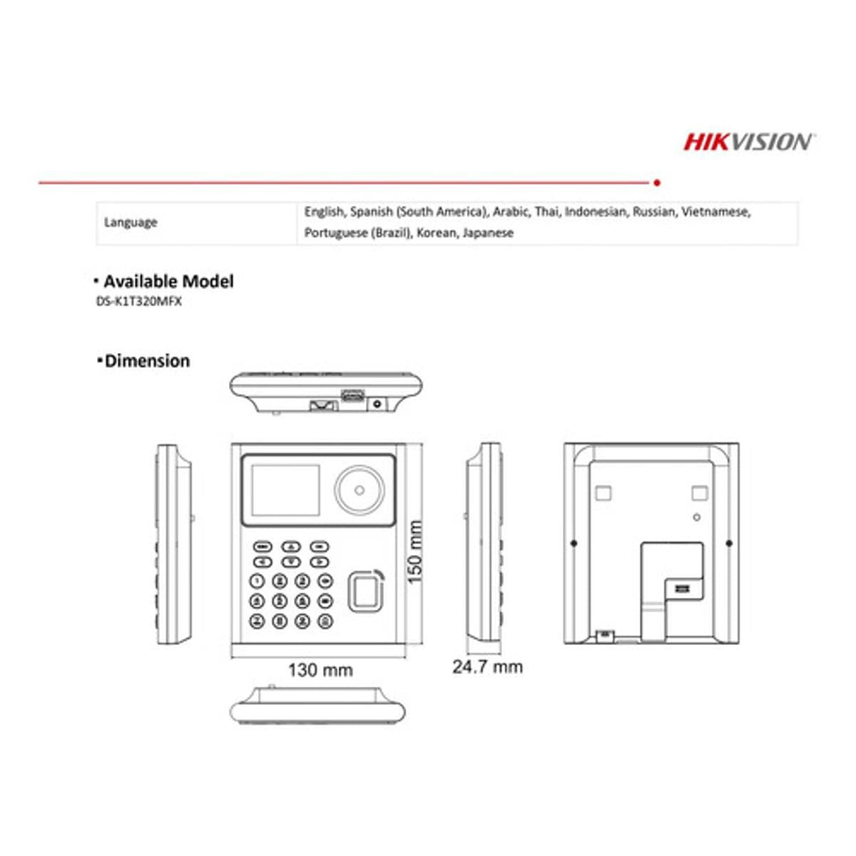 Hikvision Control De Acceso Frontal 500 Rostro 1000 Tarjetas - GRUPO CONTROL - DS-K1T320MFX - CONTROL DE ACCESO