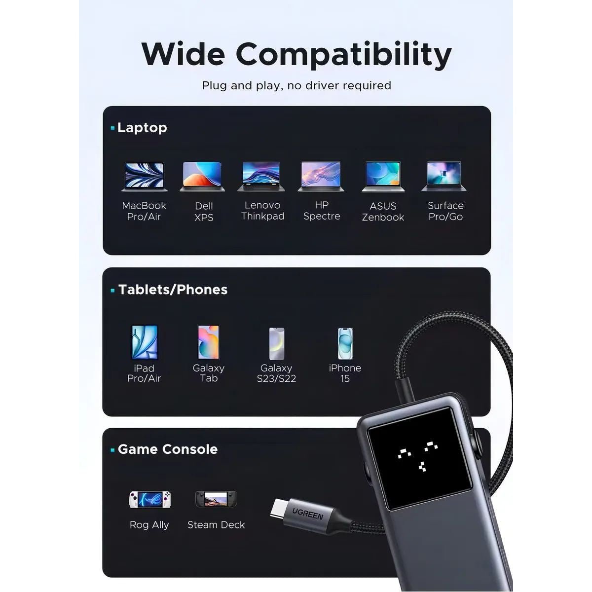 Hub UGREEN USB - C 6 Puertos 4K 60HZ HDMI 100W 10 Gbps Pantalla Led - GRUPO CONTROL - CM888-35998 - HUB