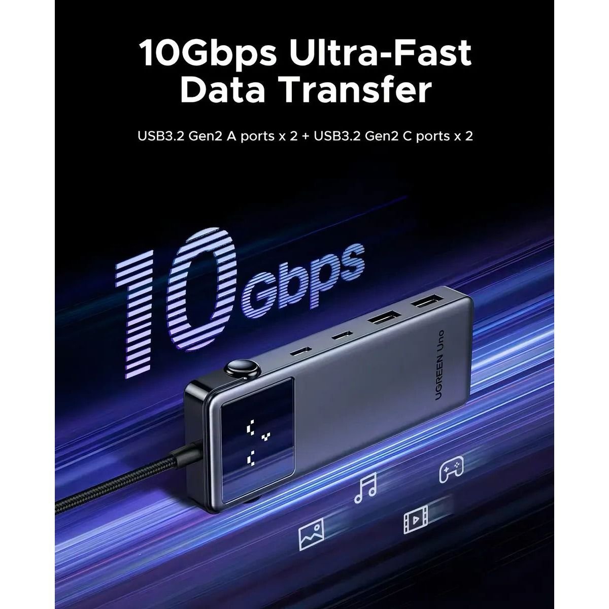 Hub UGREEN USB - C 6 Puertos 4K 60HZ HDMI 100W 10 Gbps Pantalla Led - GRUPO CONTROL - CM888-35998 - HUB