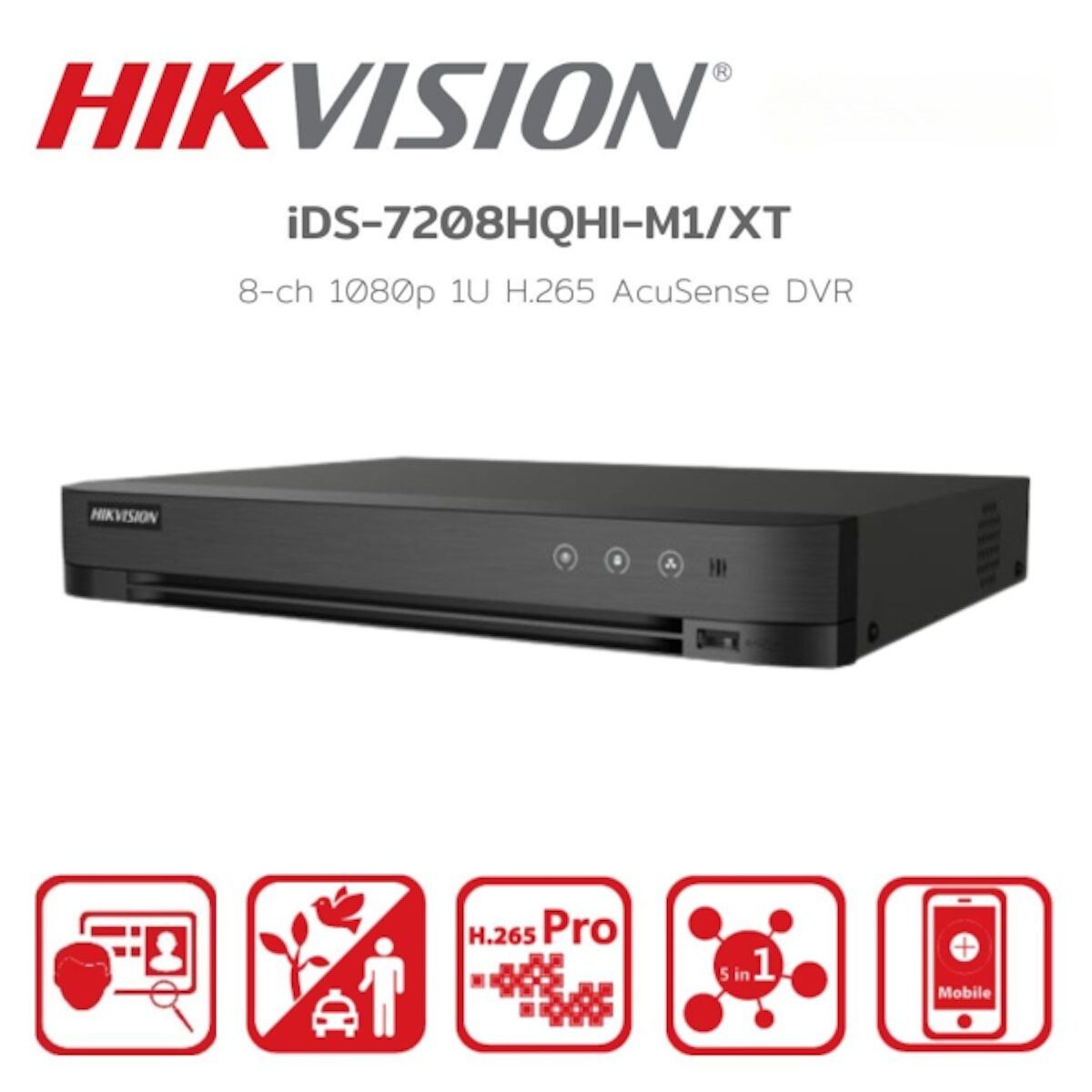 Dvr Híbrido Hikvision 8 canales AcuSense 2K Hasta 4MP iDS-7208HQHI-M1/XT