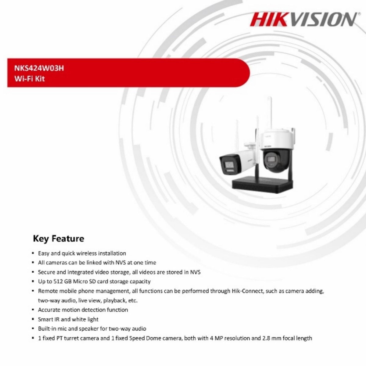 Kit de Hikvision Nvs+ Turret + Domo Pt 4mp Wifi J142I/NKS424 - GRUPO CONTROL - DS-J142I(STD)NKS424W03H - KIT DE CAMARAS