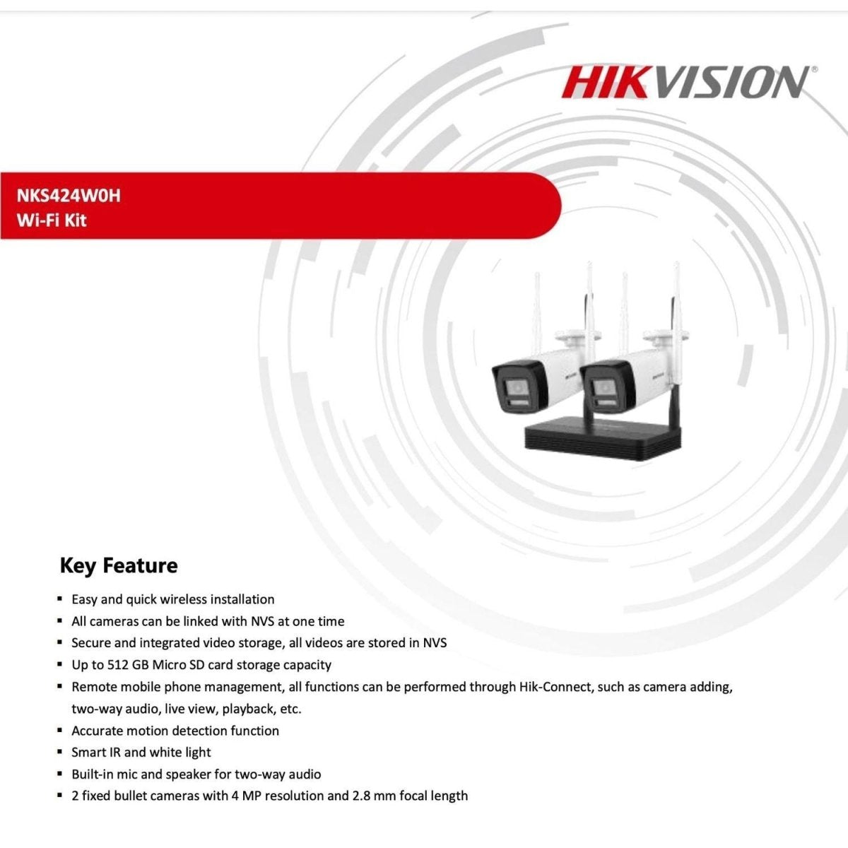 Kit de Seguridad Hikvision Nvs + 2 Turret Bala 4mp Wifi - GRUPO CONTROL - DS-J142I(STD)NKS424W0H - KIT DE CAMARAS