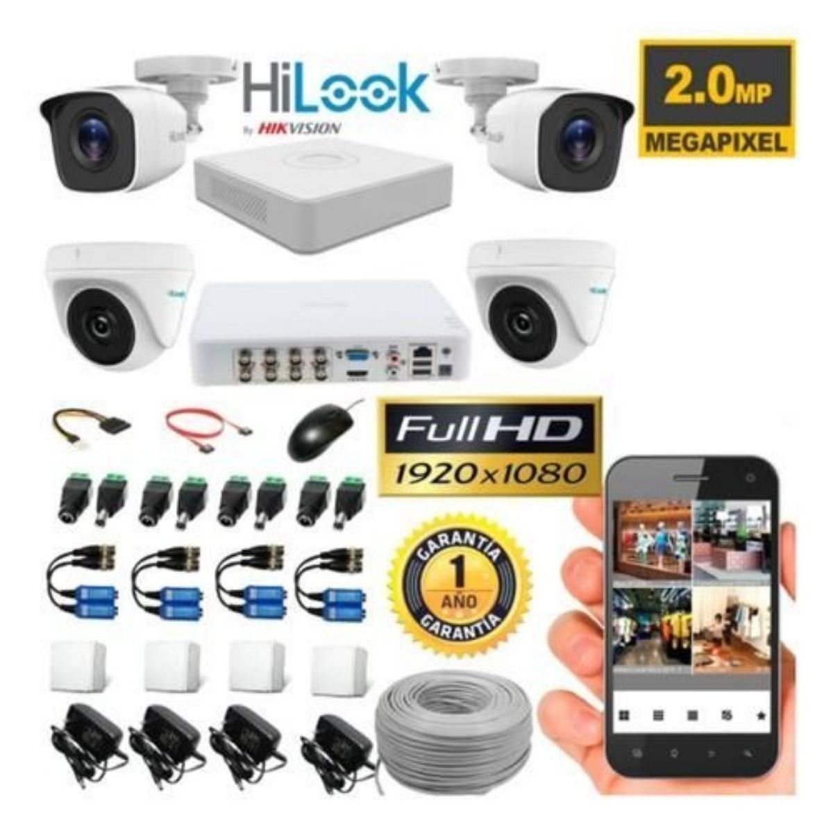 Kit de Seguridad Hilook Dvr 4ch incluye 4Camaras 1080P+Cable - GRUPO CONTROL - TH2440 -