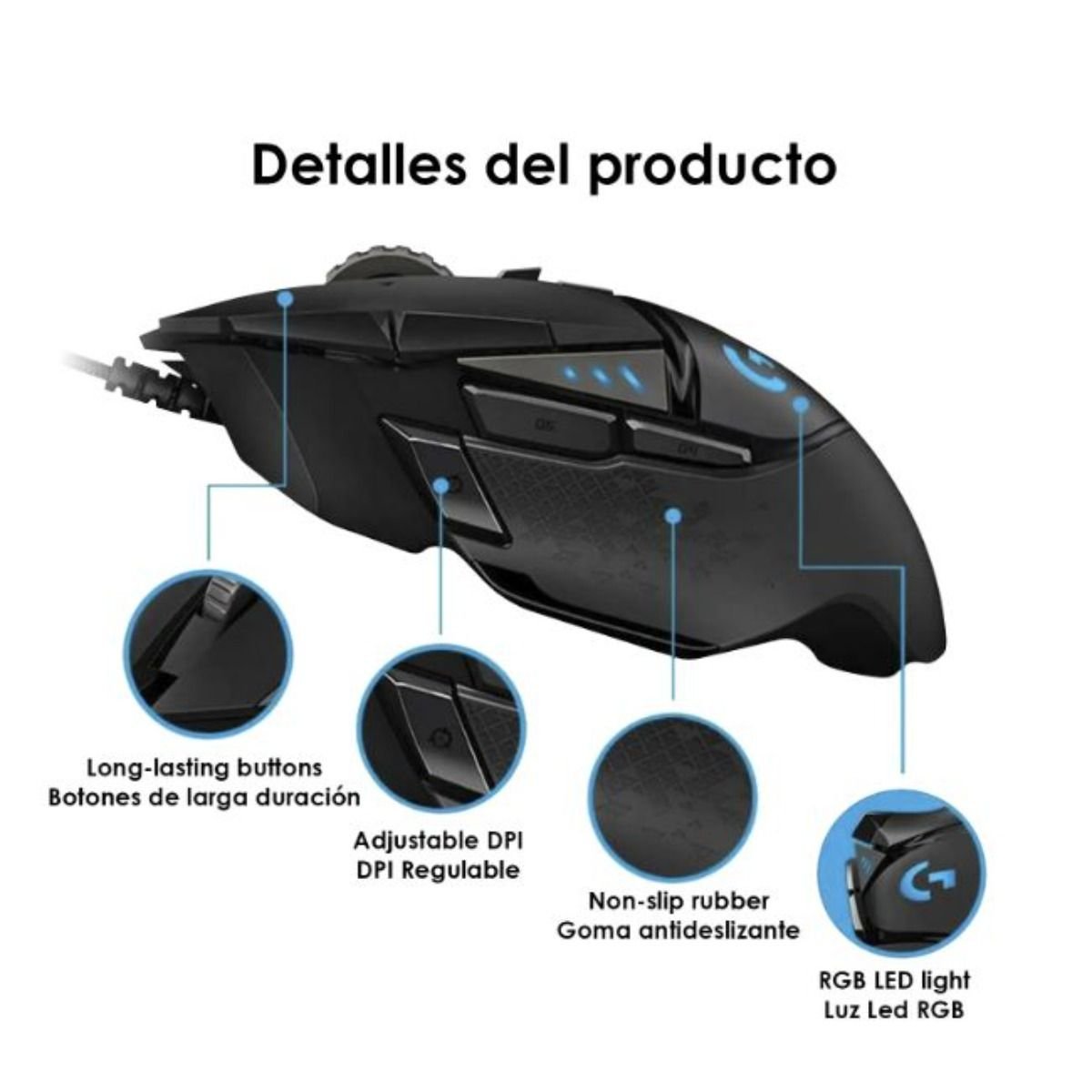 Mouse gamer Logitech G502 Hero RGB 11 botones - GRUPO CONTROL - G502 - GAMER